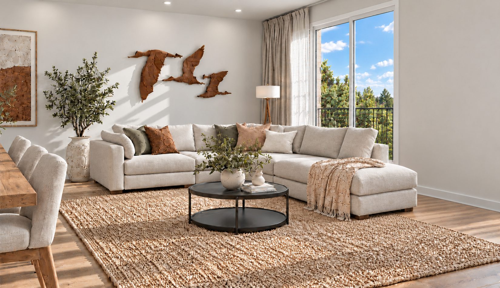 Rendering of a bright Knotty Pine living room
